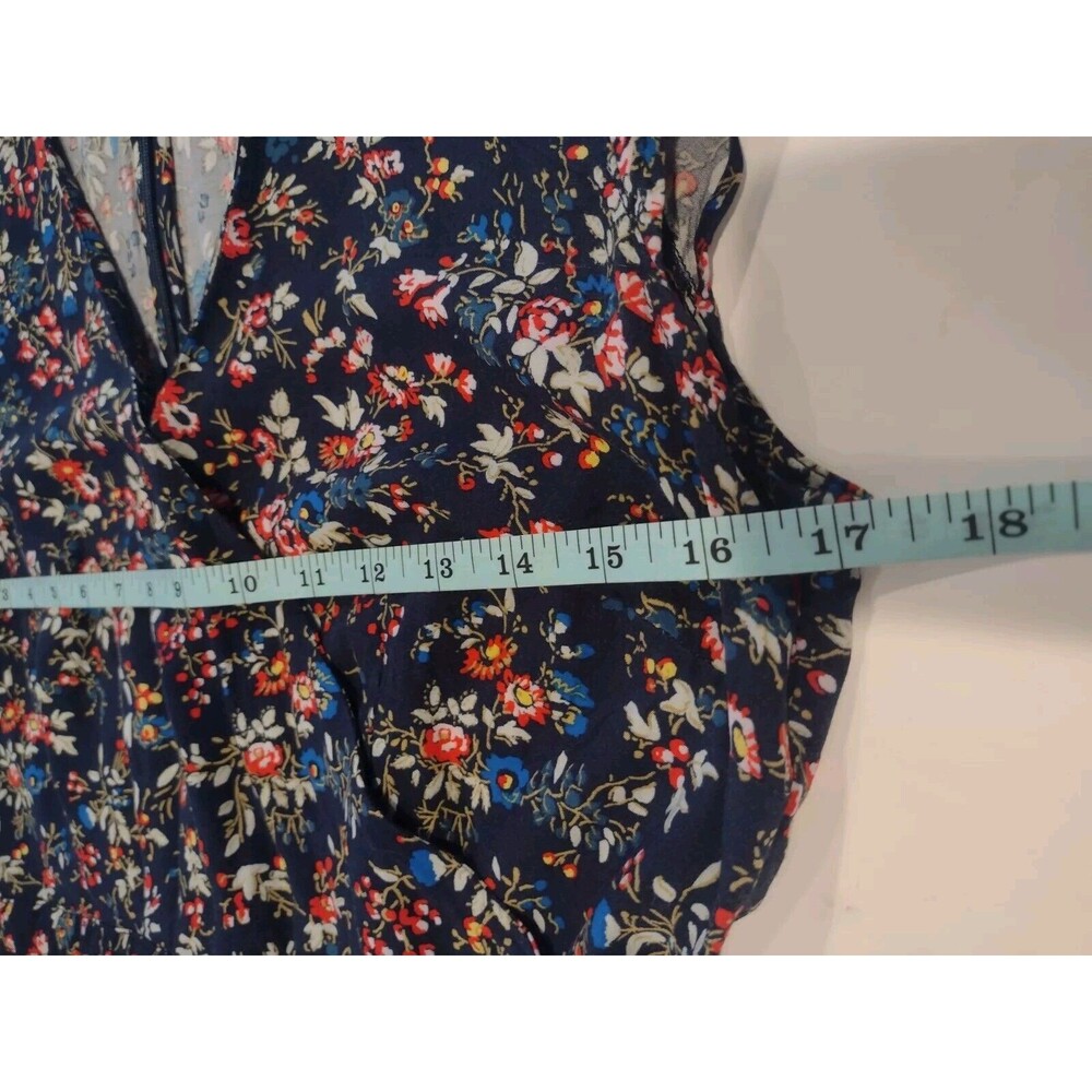 J Crew Ruffle Front Mini Dress Floral Viscose Size 4 Navy Flowy Flirty Girly - Picture 9 of 10